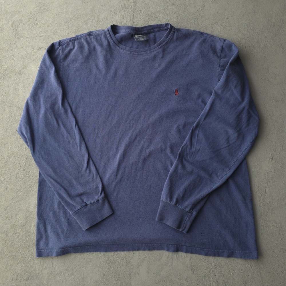 Vintage 90s Polo Ralph Lauren Navy Long Sleeve T-shirt Medium Red Pony Logo